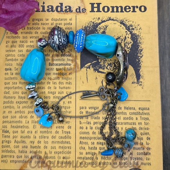 Turquoise and brass maximalist chunky cowgirl cuff adjustable bracelet/Western - Picture 1 of 10